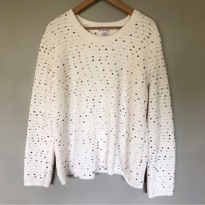 Tribal Jeans Cream Chunky Knit Sweater Mini Pom Pom Polka Dot Ivory Pullover XL